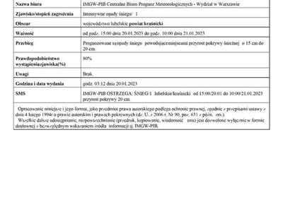 Zdjęcie ostrzeżenia meteorologicznego