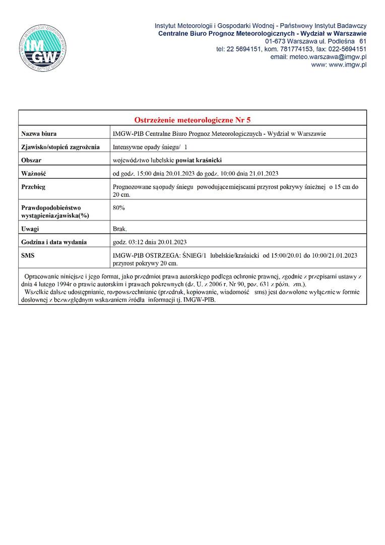 Zdjęcie ostrzeżenia meteorologicznego