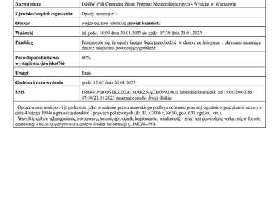 Zdjęcie ostrzeżenia meteorologicznego