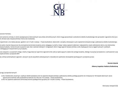 Zdjęcie ogłoszenia z logo GUNB
