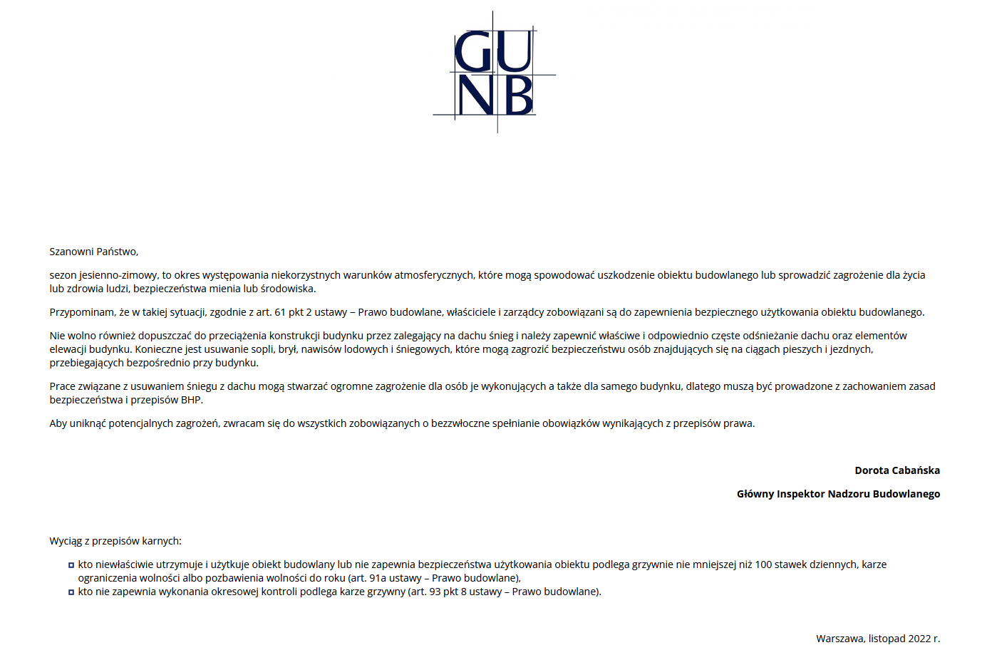 Zdjęcie ogłoszenia z logo GUNB