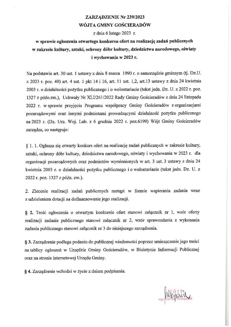 Zdjęcie zarządzenia