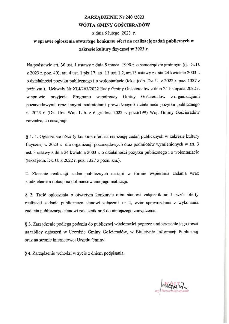 Zdjęcie zarządzenia