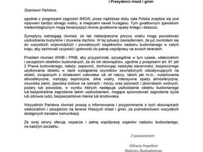 Zdjęcie pisma na temat silnych wiatrów