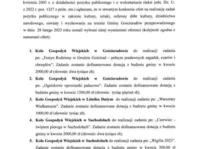 Zdjęcie przedstawiające treść ogłoszenia o wynikach konkursu - strona1
