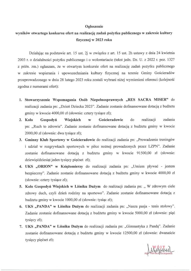 Zdjęcie przedstawiające wyniki konkursu