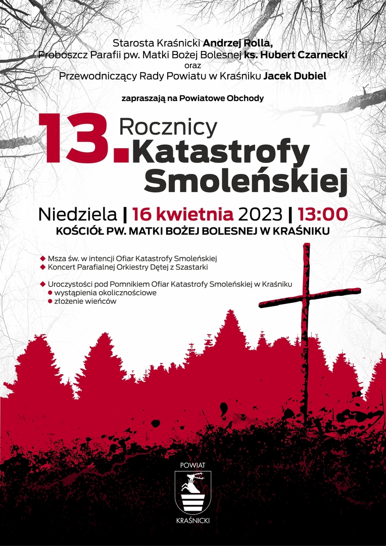 Zdjęcie plakatu z krzyżem na tle lasu