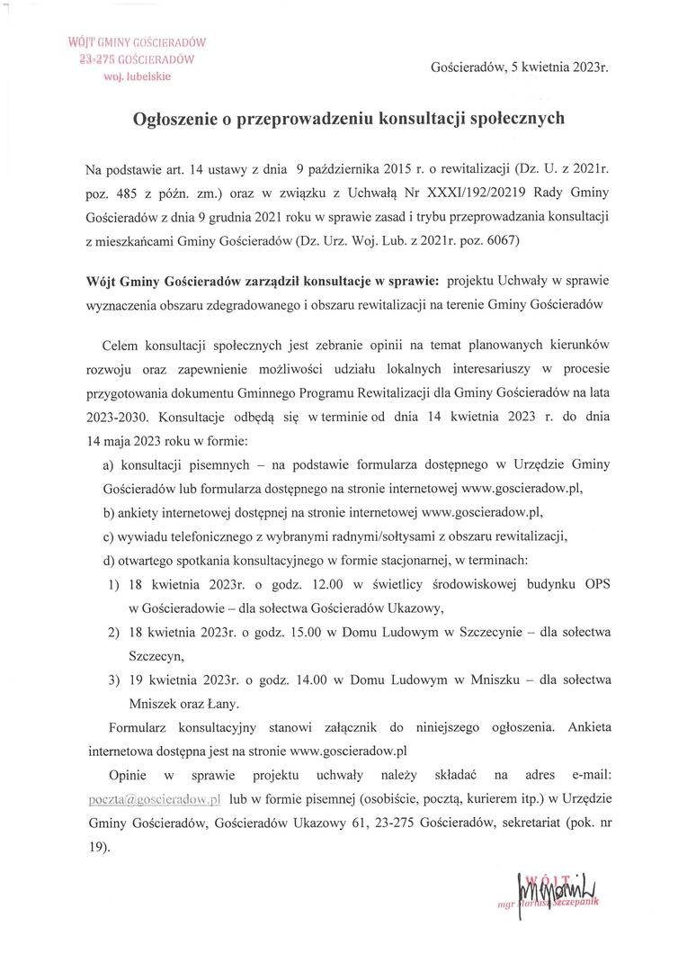 Obraz przedstawiający treść ogłoszenia