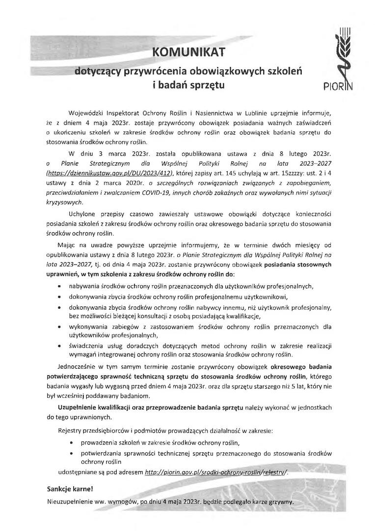 Zdjęcie dot obowiązku szkoleń i badań sprzętu