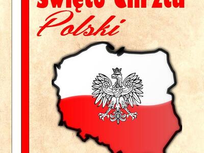 Zdjęcie z flagą i godłem Polski