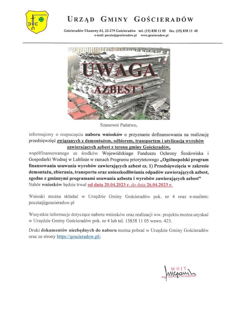 Zdjęcie informacji z azbestem