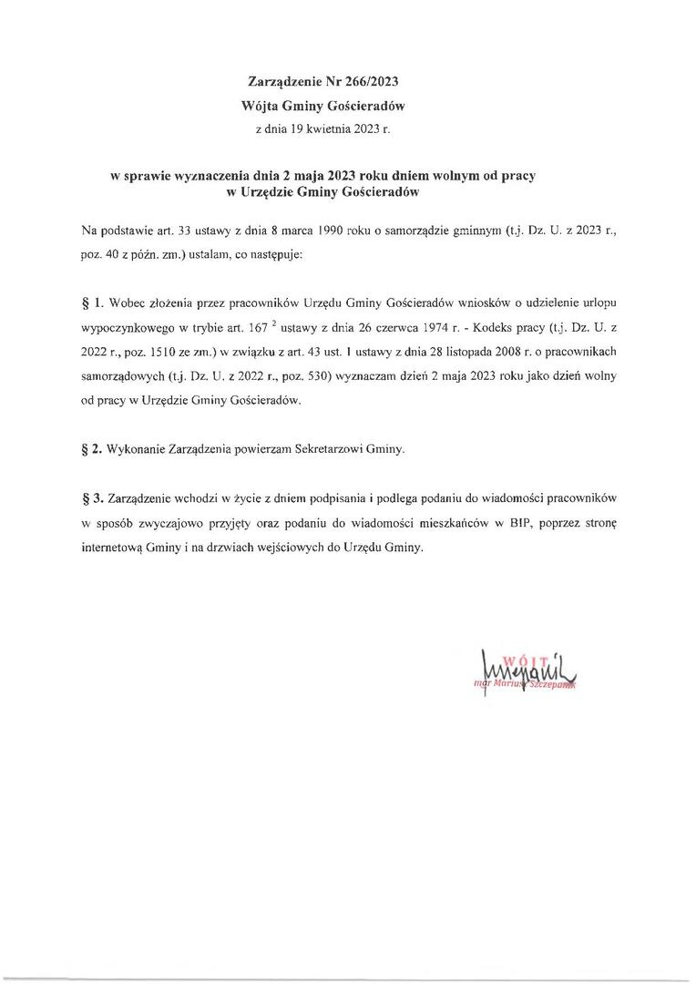 Zdjęcie zarządzenia