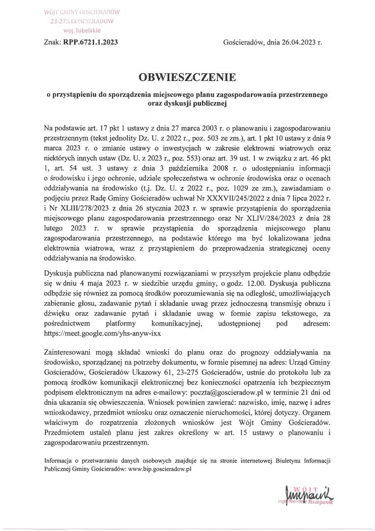 Obraz przedstawiający treść obwieszczenia