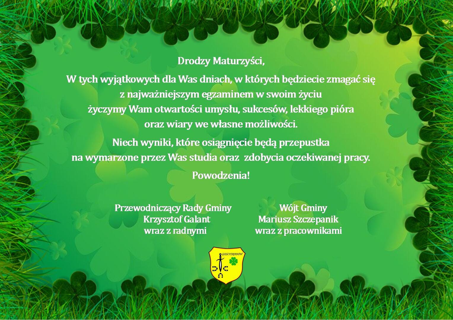 Zdjęcie kończyn z życzeniami dla maturzystów