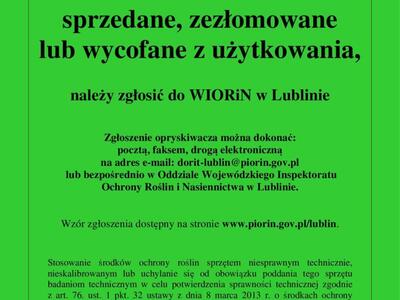 Zdjęcie komunikatu dot. opryskiwaczy