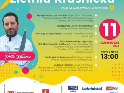 Plakat promujący wydarzenie zawierający treść ogłoszenia oraz listę sponsorów