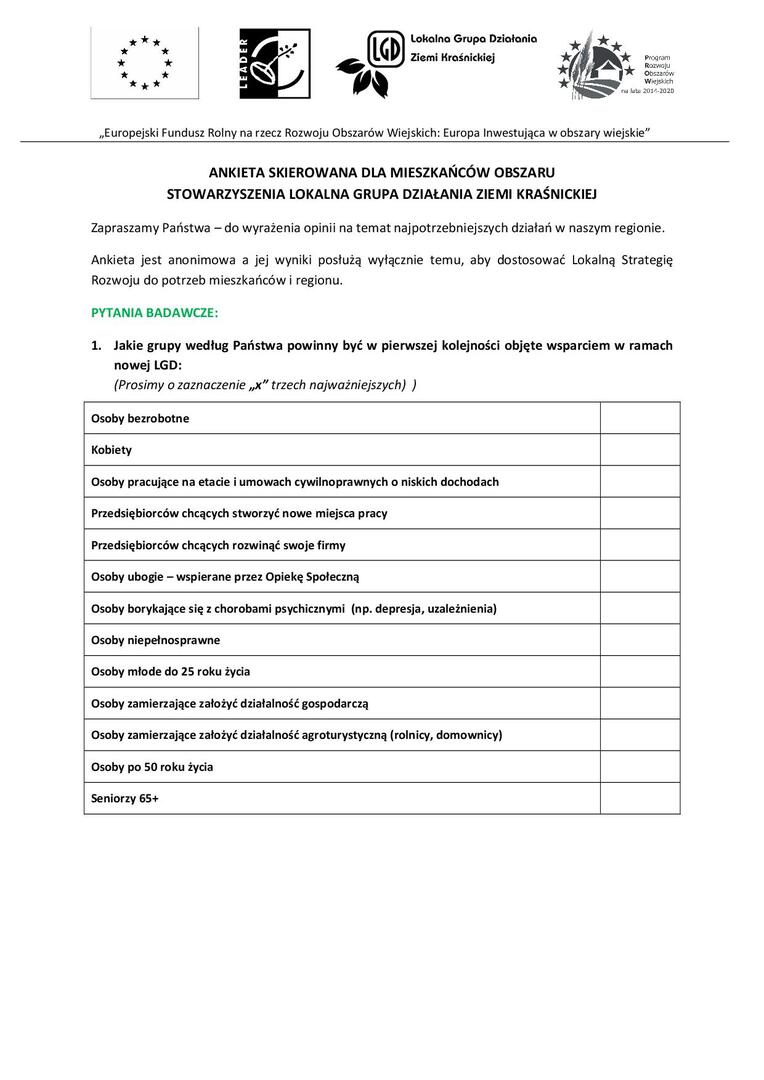 Strona tytułowa Ankiety