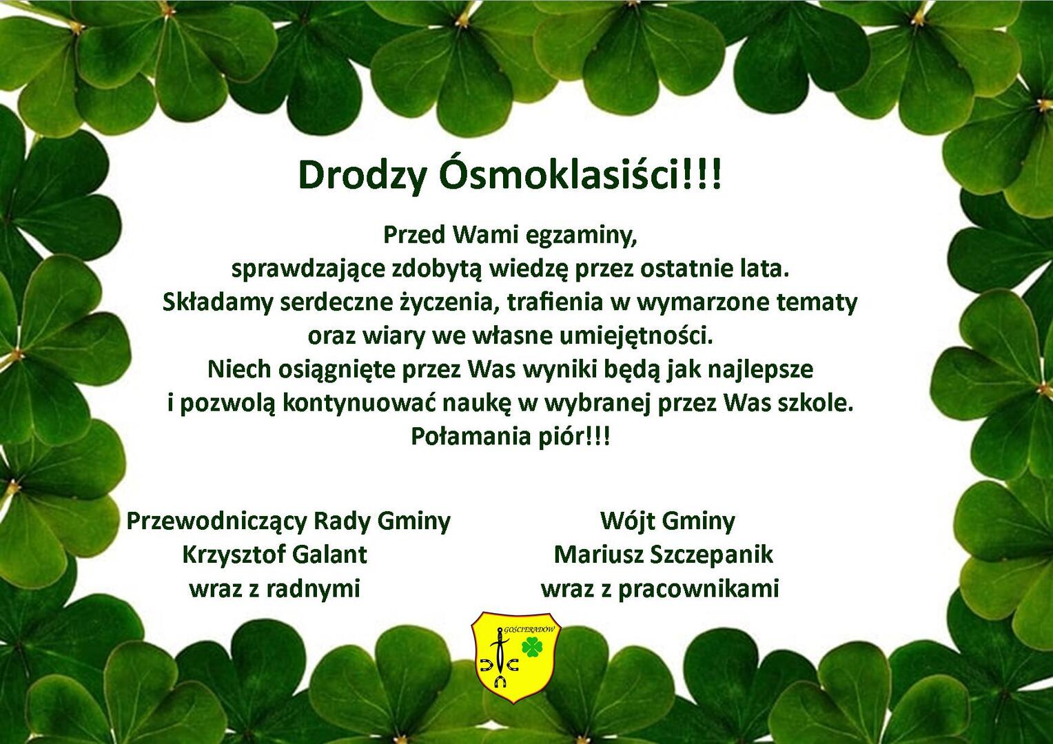 Zdjęcie kończyn z życzeniami dla ósmoklasistów