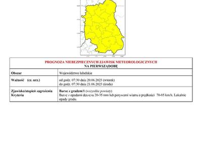 ZDJĘCIE PROGNOZY NIEBEZPIECZNYCH ZJAWISK METEOROLOGICZNYCH