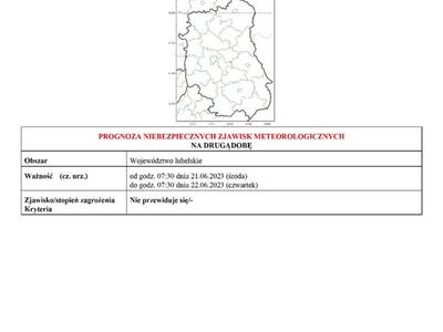 ZDJĘCIE PROGNOZY NIEBEZPIECZNYCH ZJAWISK METEOROLOGICZNYCH