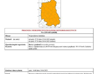 ZDJĘCIE PROGNOZY NIEBEZPIECZNYCH ZJAWISK METEOROLOGICZNYCH