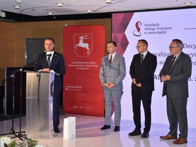 Zdjęcie z Gali wręczenia certyfikatów projektu ,,Standardy Obsługi Inwestora w Województwie Lubelskim"