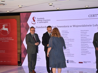 Zdjęcie z Gali wręczenia certyfikatów projektu ,,Standardy Obsługi Inwestora w Województwie Lubelskim"