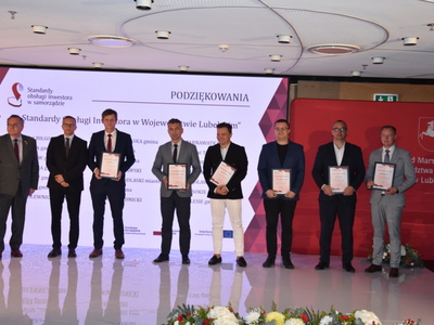 Zdjęcie z Gali wręczenia certyfikatów projektu ,,Standardy Obsługi Inwestora w Województwie Lubelskim"