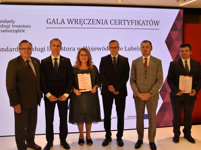 Zdjęcie z Gali wręczenia certyfikatów projektu ,,Standardy Obsługi Inwestora w Województwie Lubelskim"
