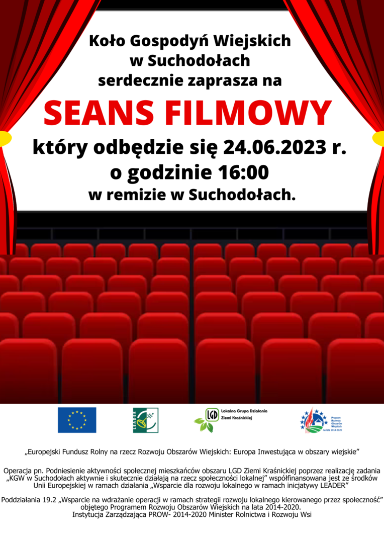 Plakat - zaproszenie na seans filmowy w Suchodołach