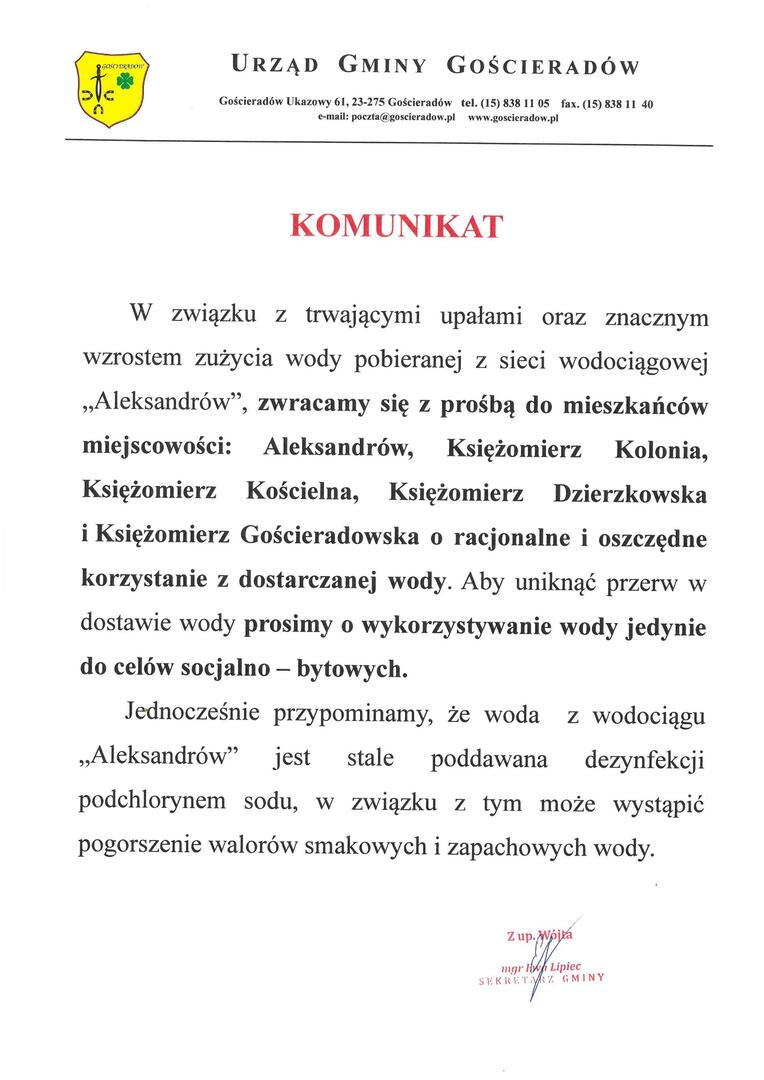 Obraz dokumentu przedstawiającego treść komunikatu