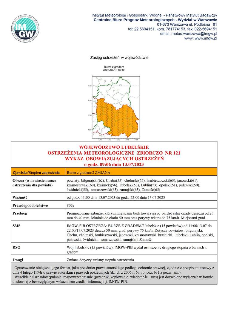 Zdjęcie ostrzeżenia meteorologicznego