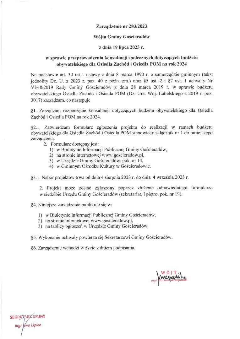 Zdjęcie zarządzenia