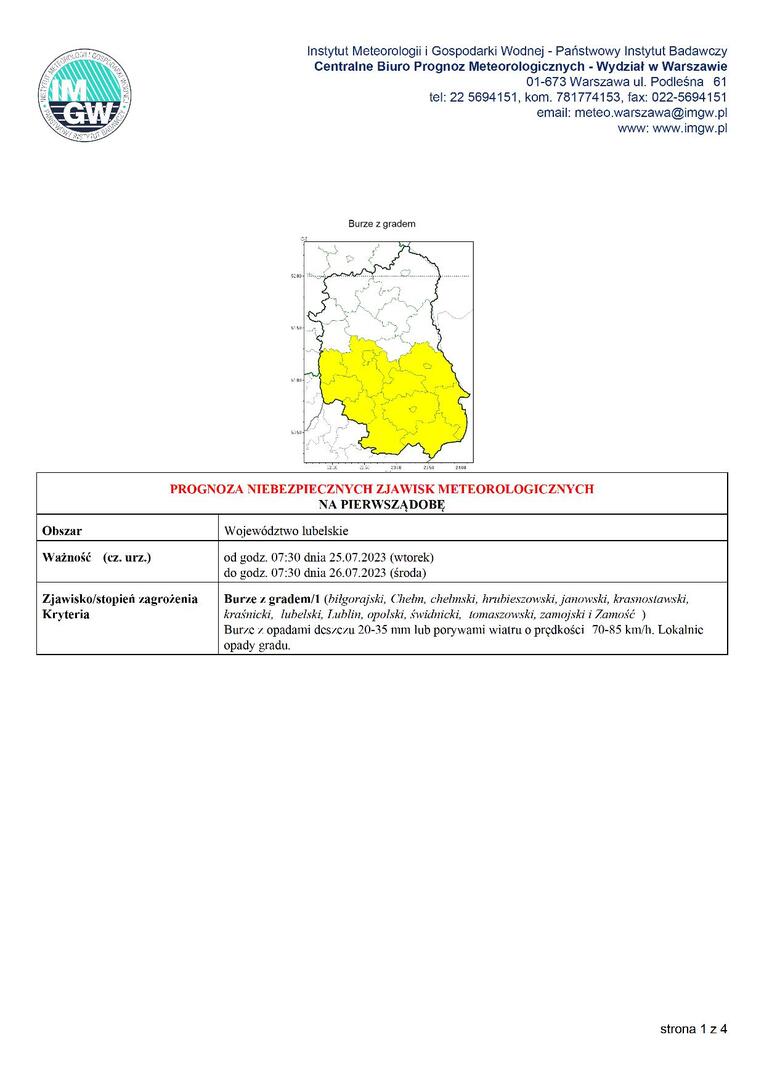 Zdjęcie ostrzeżenia meteorologicznego
