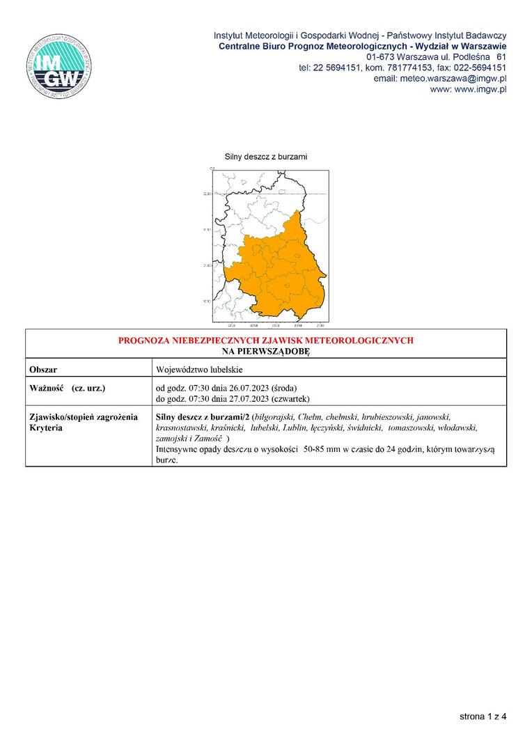 Zdjęcie ostrzeżenia meteorologicznego