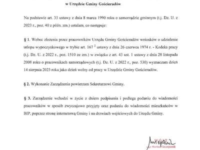 Zdjęcie zarządzenia