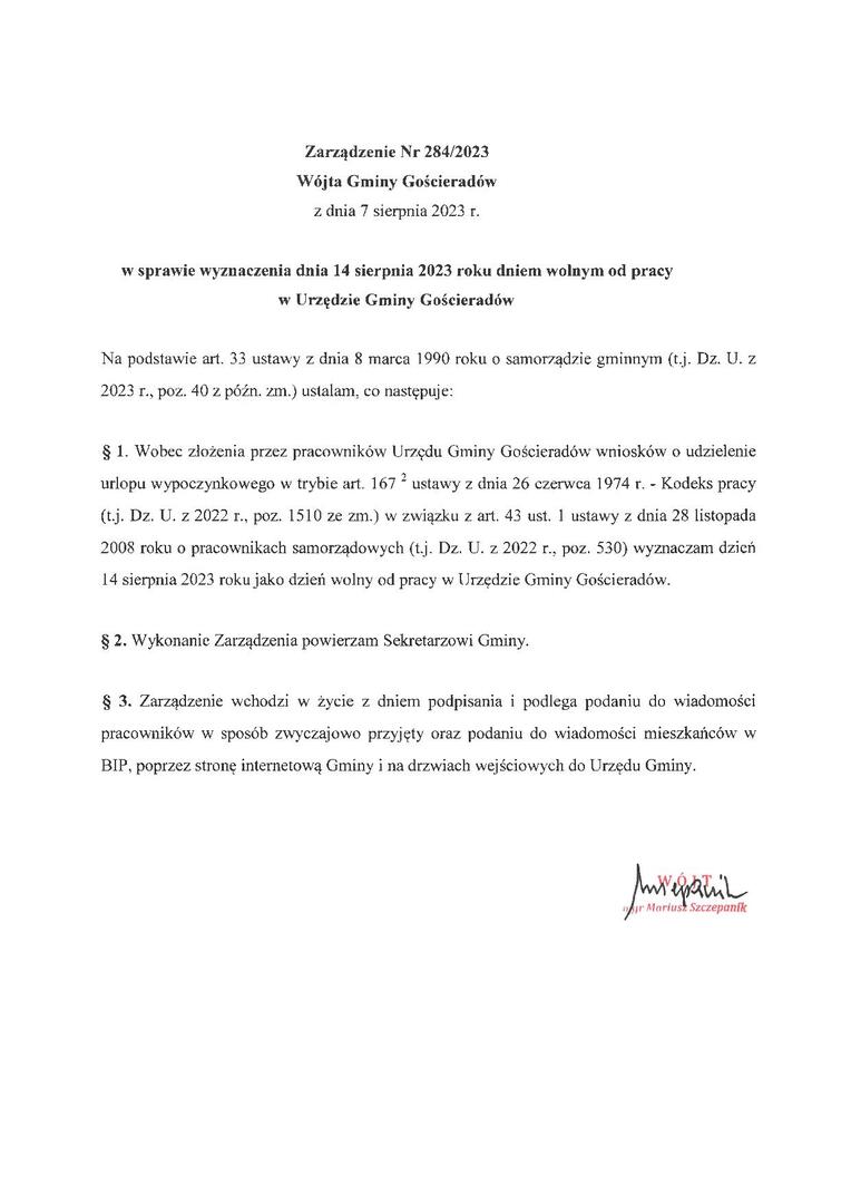 Zdjęcie zarządzenia