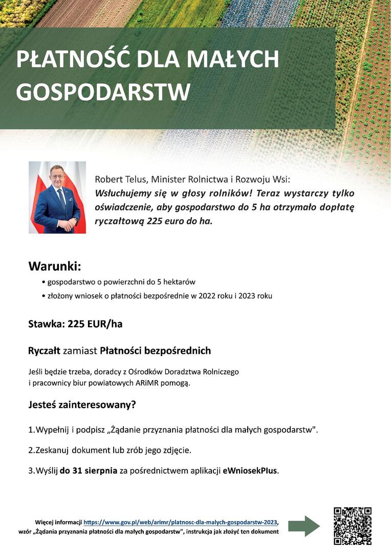 Zdjęcie plakatu dot. płatności dla małych gospodarstw