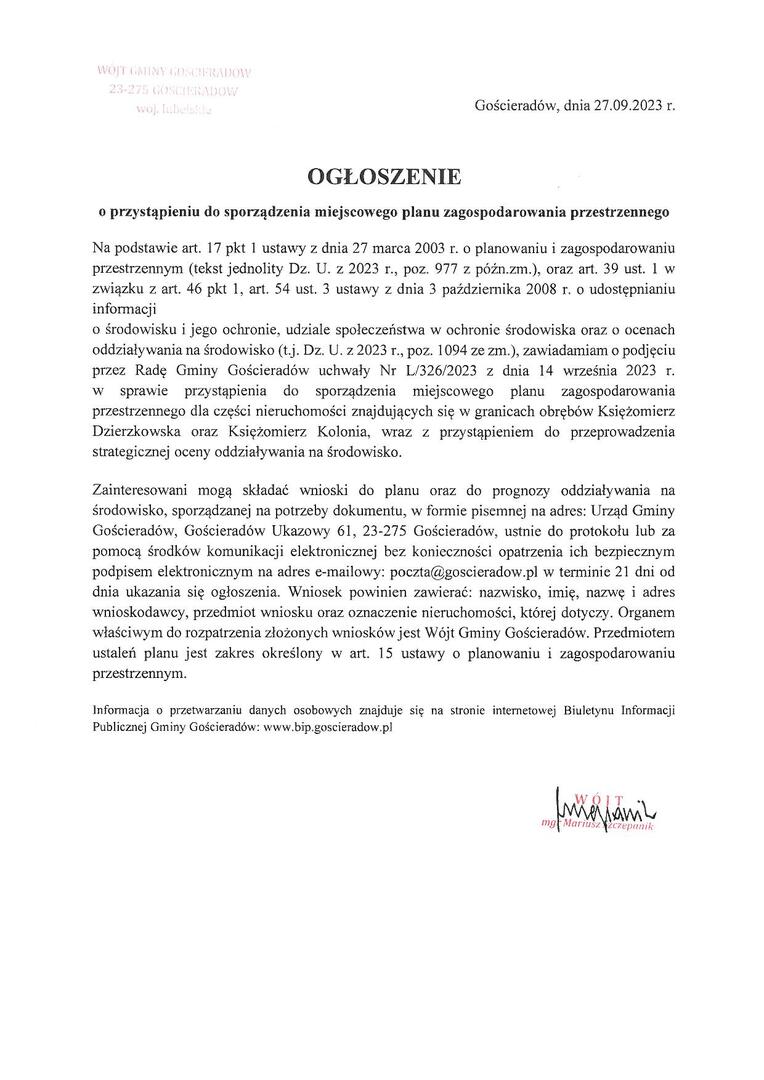 Obraz przedstawiający treść obwieszczenia