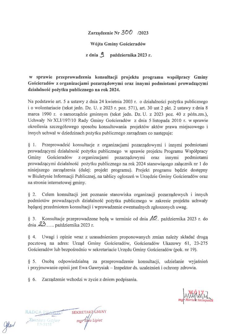 Zdjęcie zarządzenia