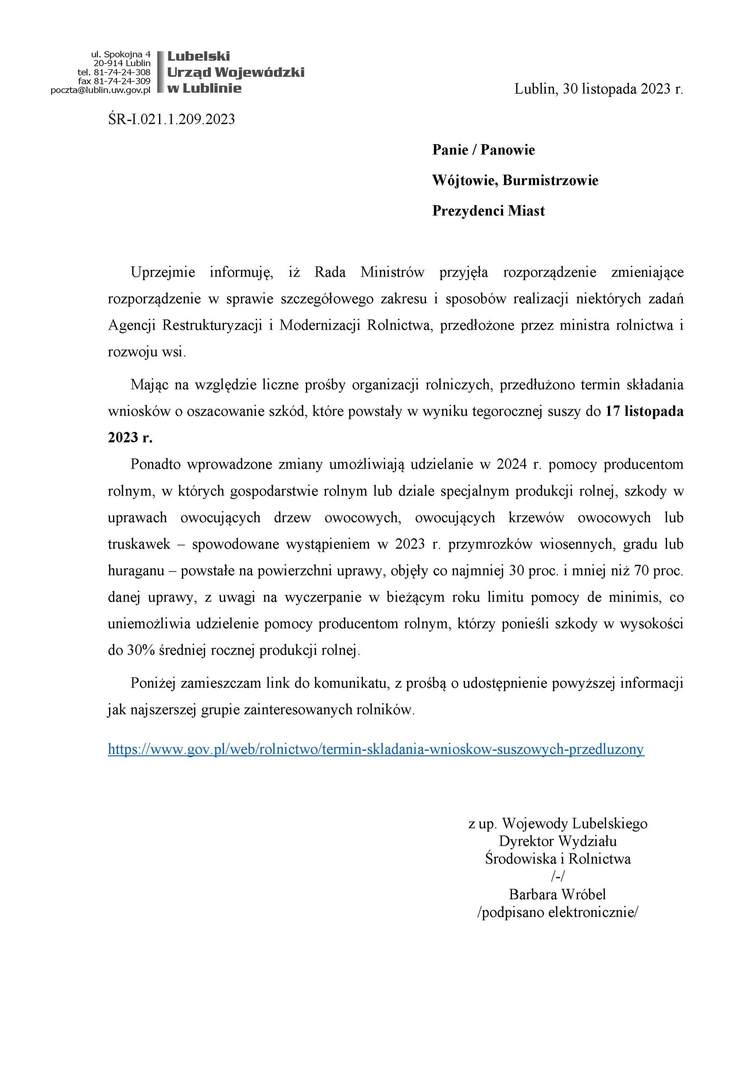 Obraz przedstawiający treść ogłoszenia