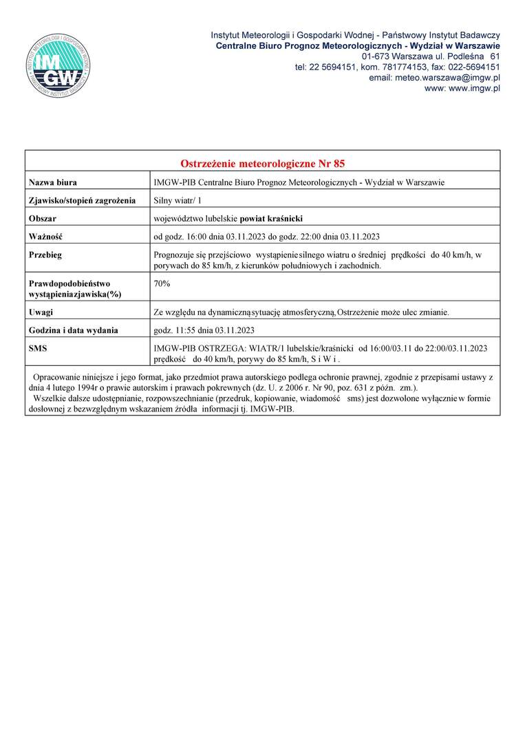 Grafika przedstawiająca treść ostrzeżenia