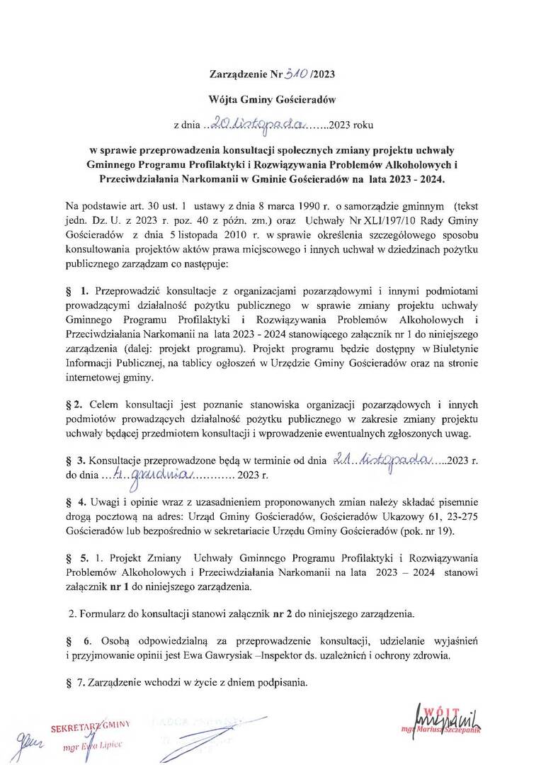 Zdjęcie zarządzenia