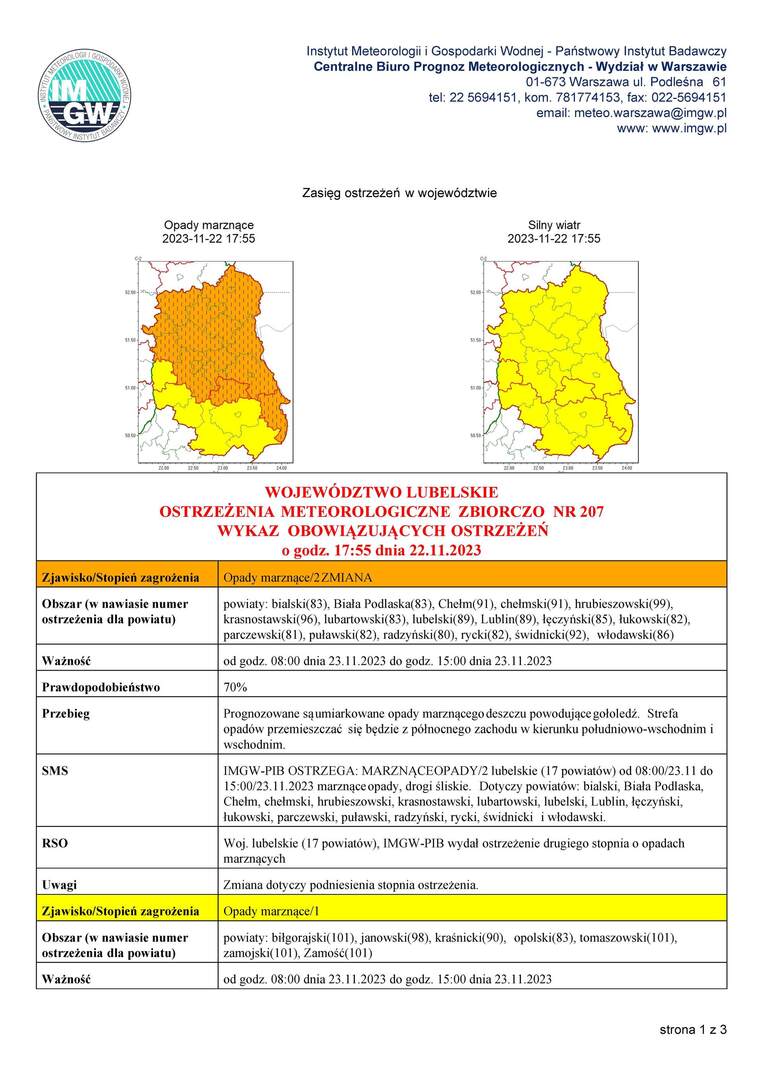 Zdjęcie ostrzeżenia meteorologicznego