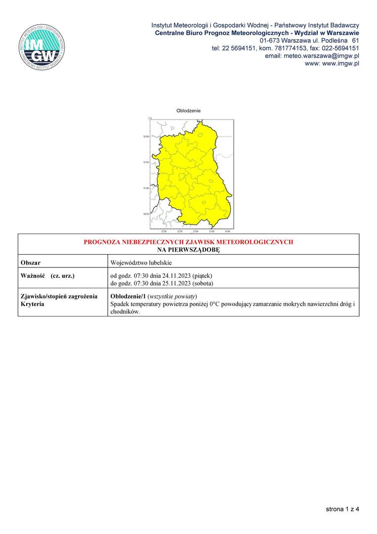 Zdjęcie PROGNOZY NIEBEZPIECZNYCH ZJAWISK METEOROLOGICZNYCH