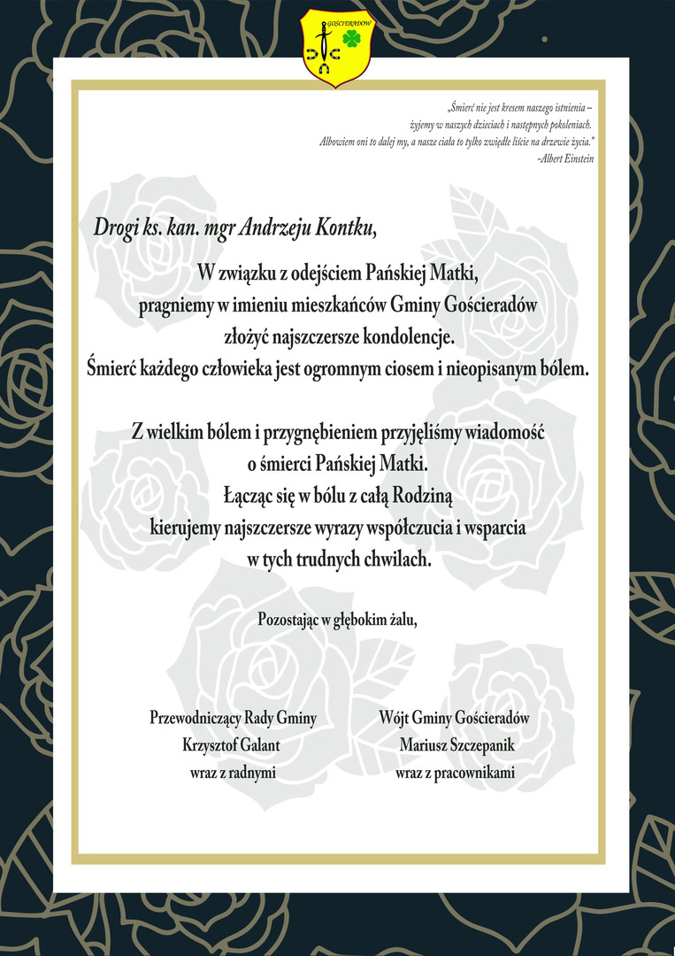 Zdjęcie listu kondolencyjnego