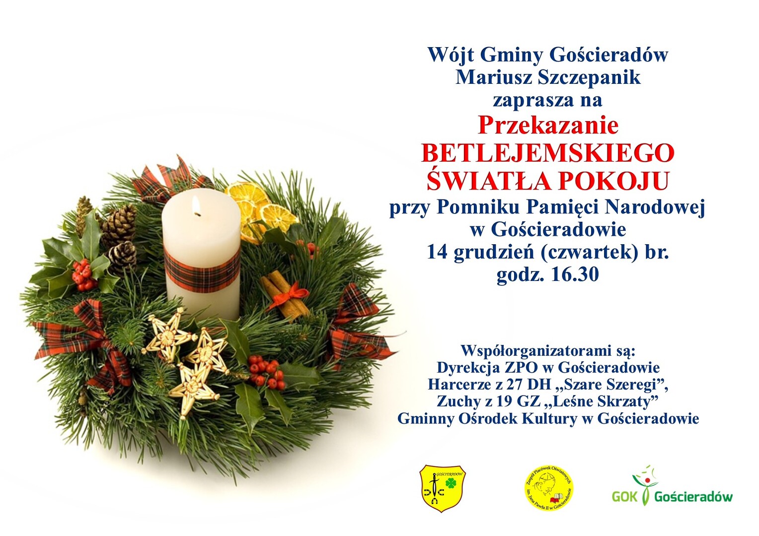 Zdjęcie plakatu dot. przekazania Betlejemskiego Światła Pokoju