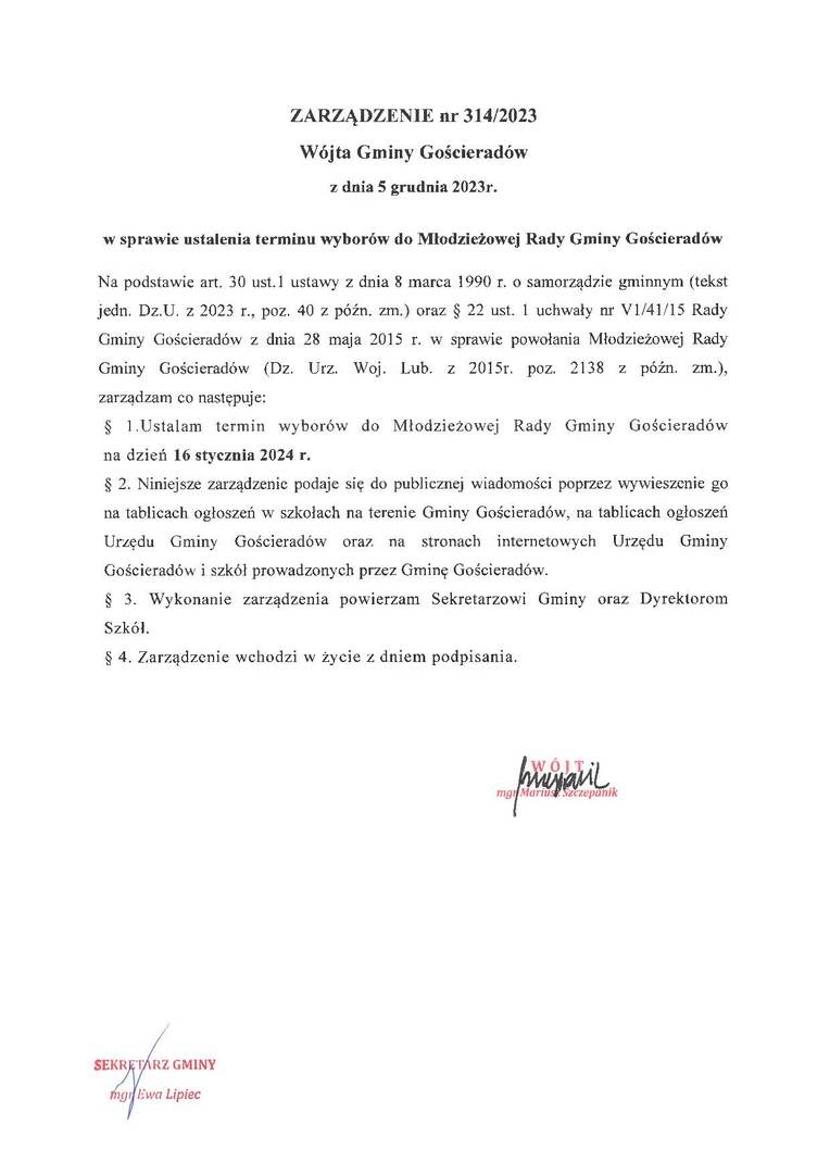 Zdjęcie zarządzenia