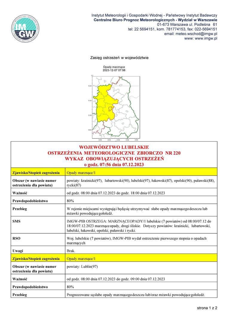 Zdjęcie ostrzeżenia meteorologicznego