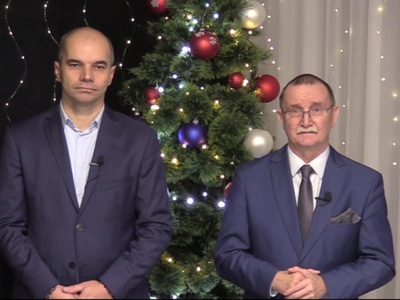 Wójt Gminy Gościeradów Mariusz Szczepanik oraz Przewodniczący Rady Gminy Gościeradów Krzysztof Galant podczas składania życzeń świątecznych